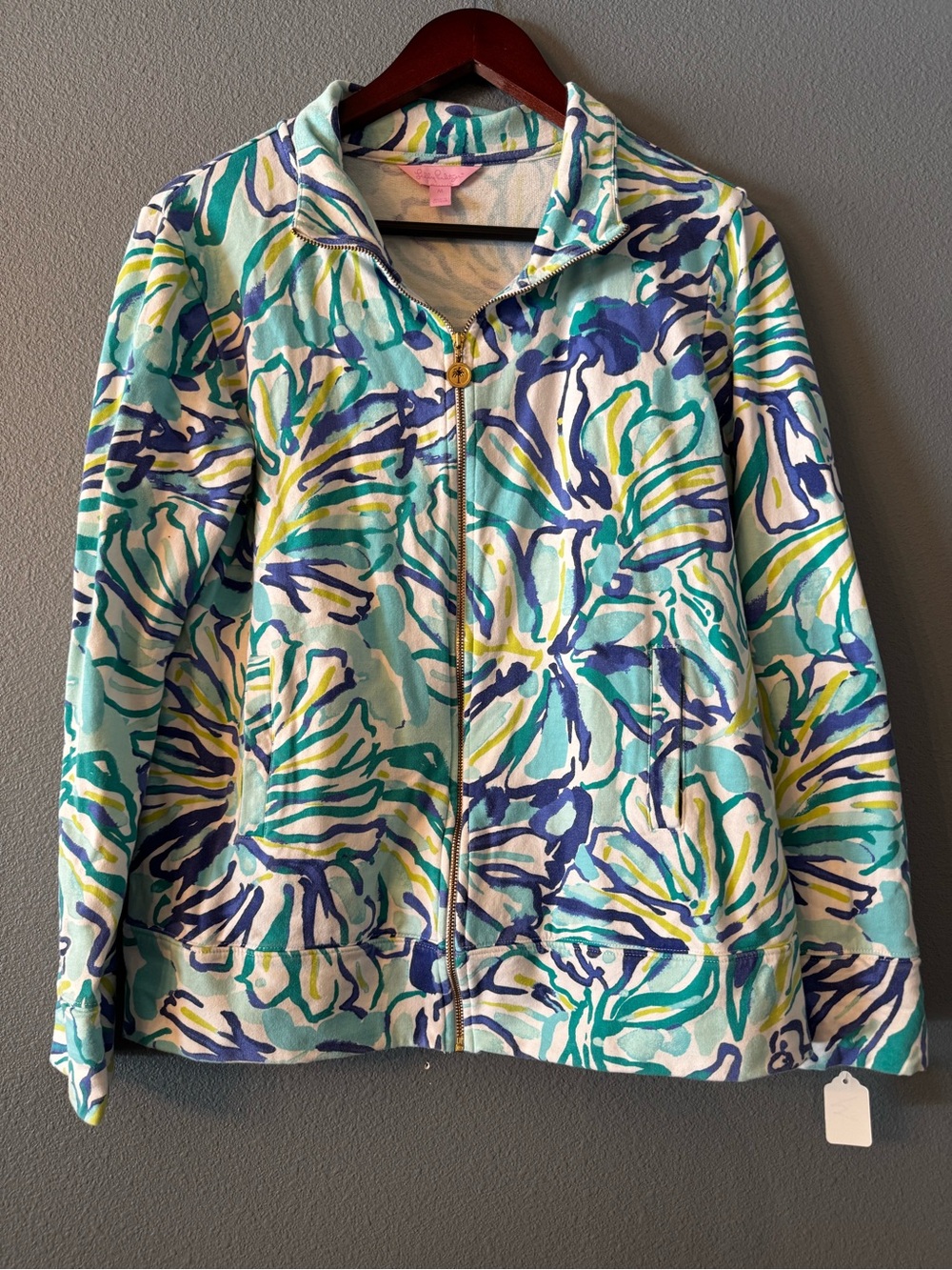 Lilly Pulitzer Floral Tropical Full Zip Jacket Blue Aqua Size M